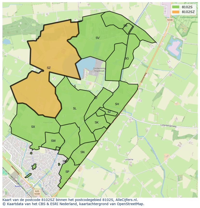 Afbeelding van het postcodegebied 8102 SZ op de kaart.