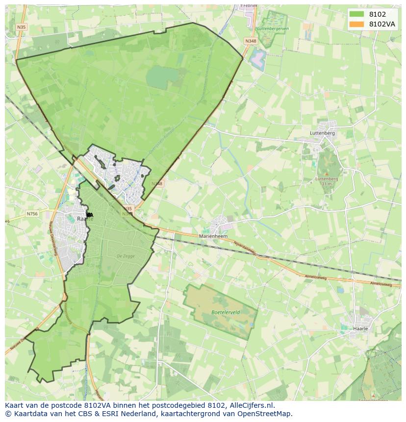 Afbeelding van het postcodegebied 8102 VA op de kaart.