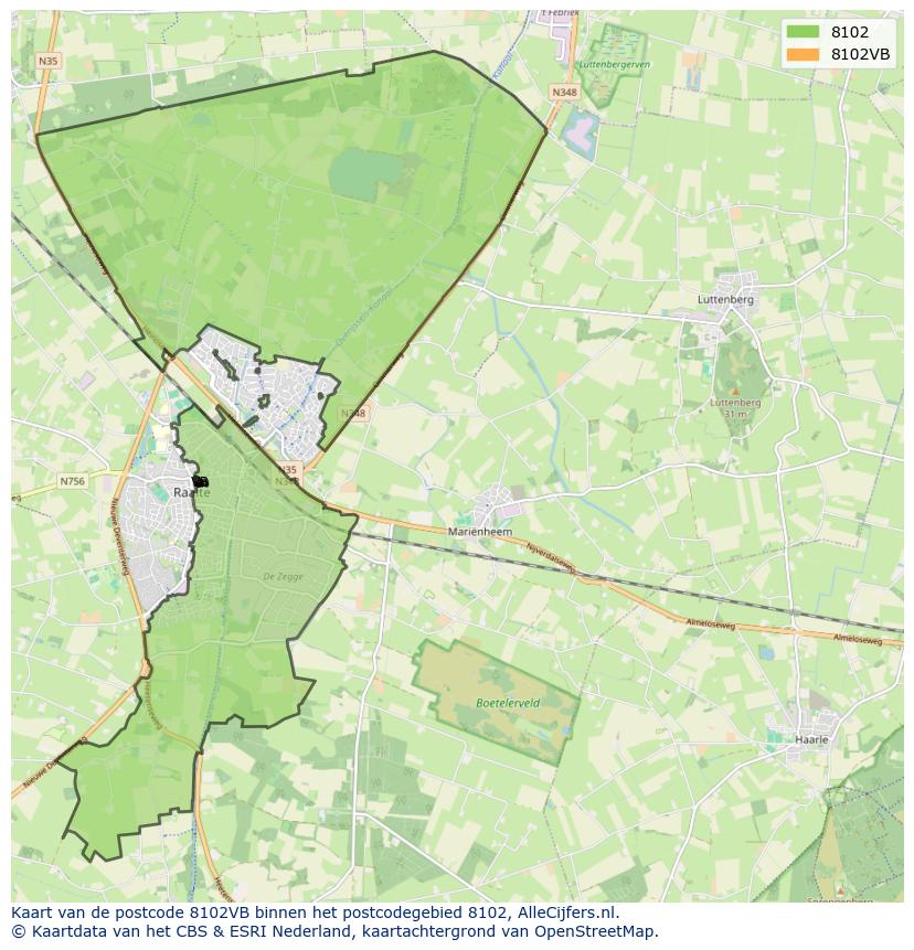 Afbeelding van het postcodegebied 8102 VB op de kaart.