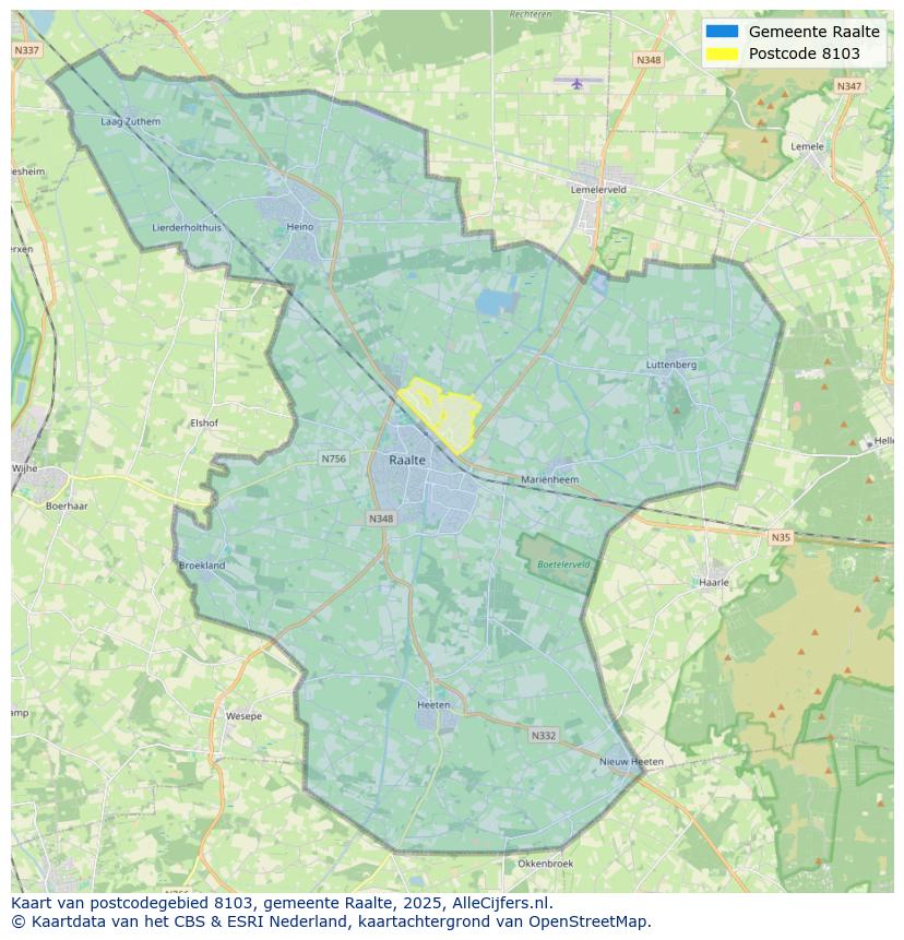 Afbeelding van het postcodegebied 8103 op de kaart.