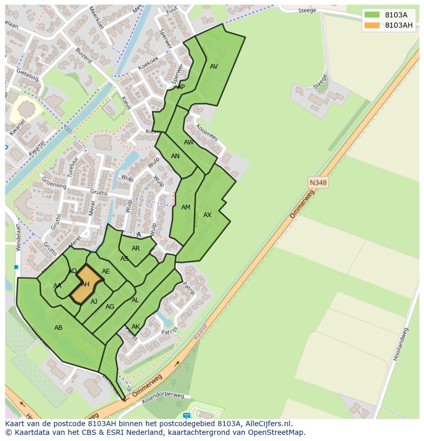 Afbeelding van het postcodegebied 8103 AH op de kaart.