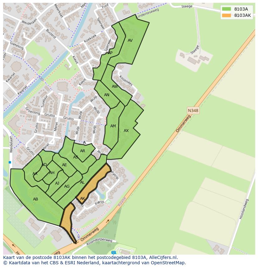 Afbeelding van het postcodegebied 8103 AK op de kaart.