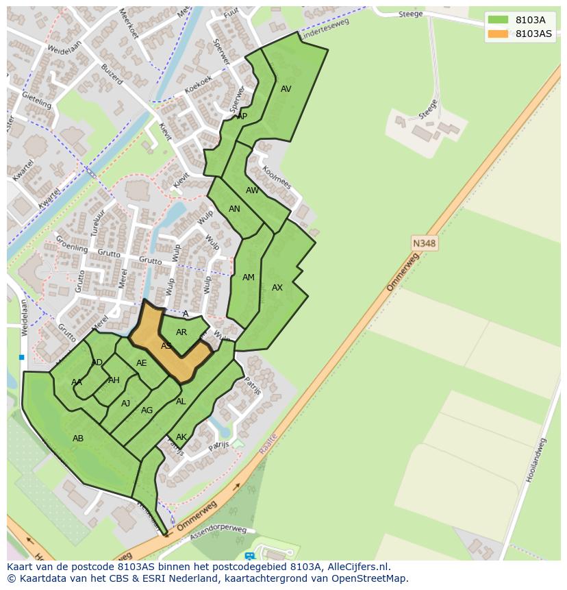 Afbeelding van het postcodegebied 8103 AS op de kaart.