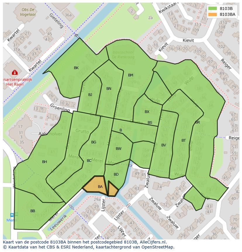Afbeelding van het postcodegebied 8103 BA op de kaart.