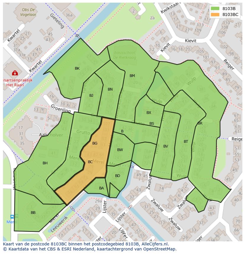 Afbeelding van het postcodegebied 8103 BC op de kaart.