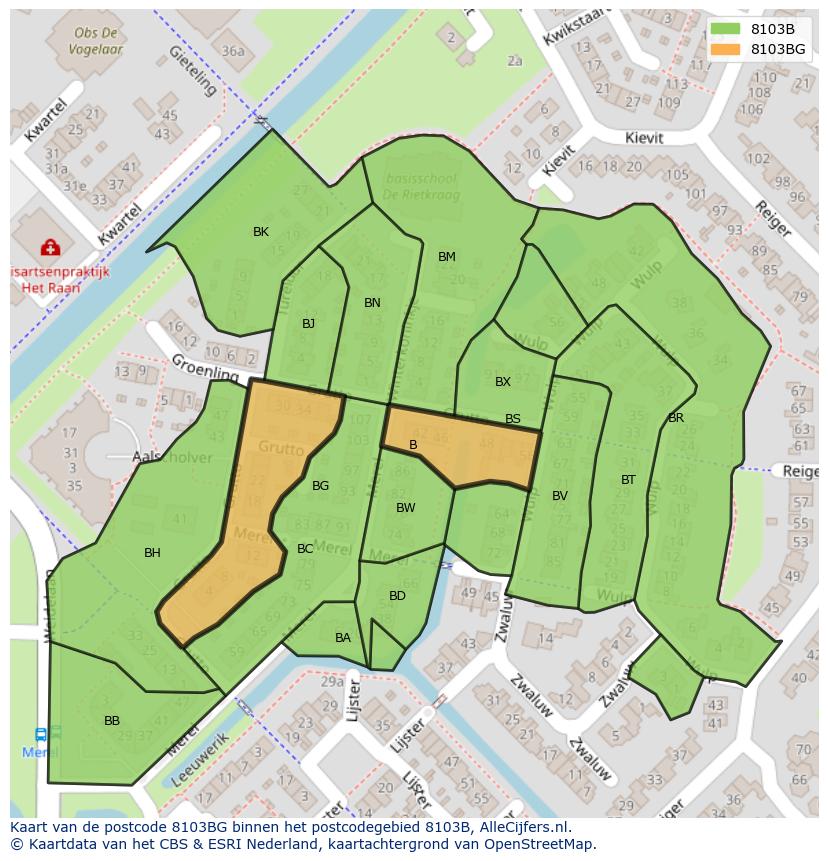 Afbeelding van het postcodegebied 8103 BG op de kaart.