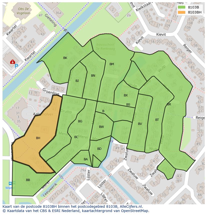 Afbeelding van het postcodegebied 8103 BH op de kaart.
