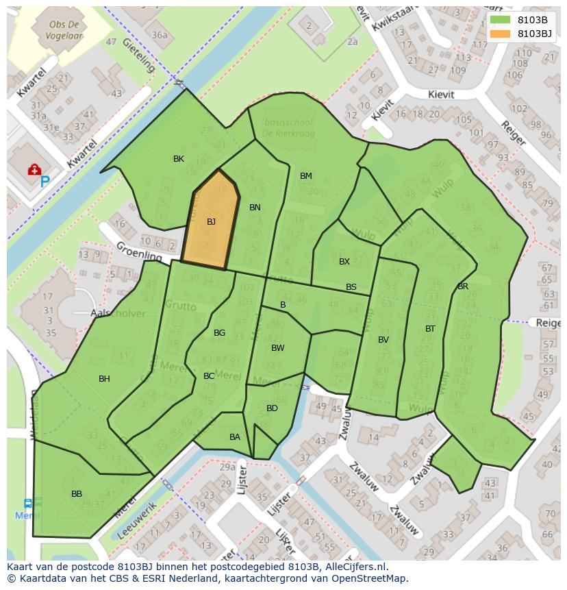 Afbeelding van het postcodegebied 8103 BJ op de kaart.