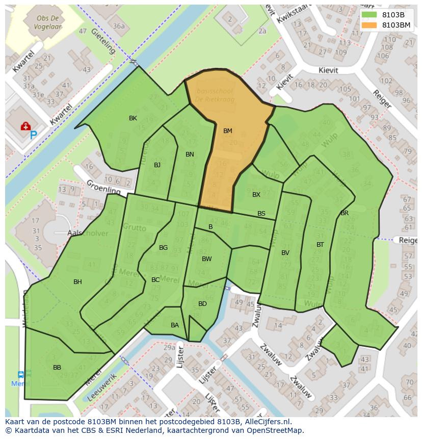 Afbeelding van het postcodegebied 8103 BM op de kaart.
