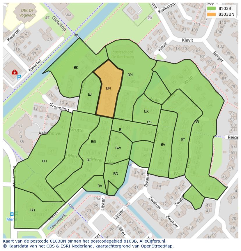 Afbeelding van het postcodegebied 8103 BN op de kaart.