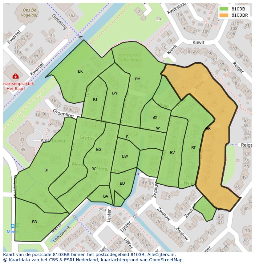 Afbeelding van het postcodegebied 8103 BR op de kaart.