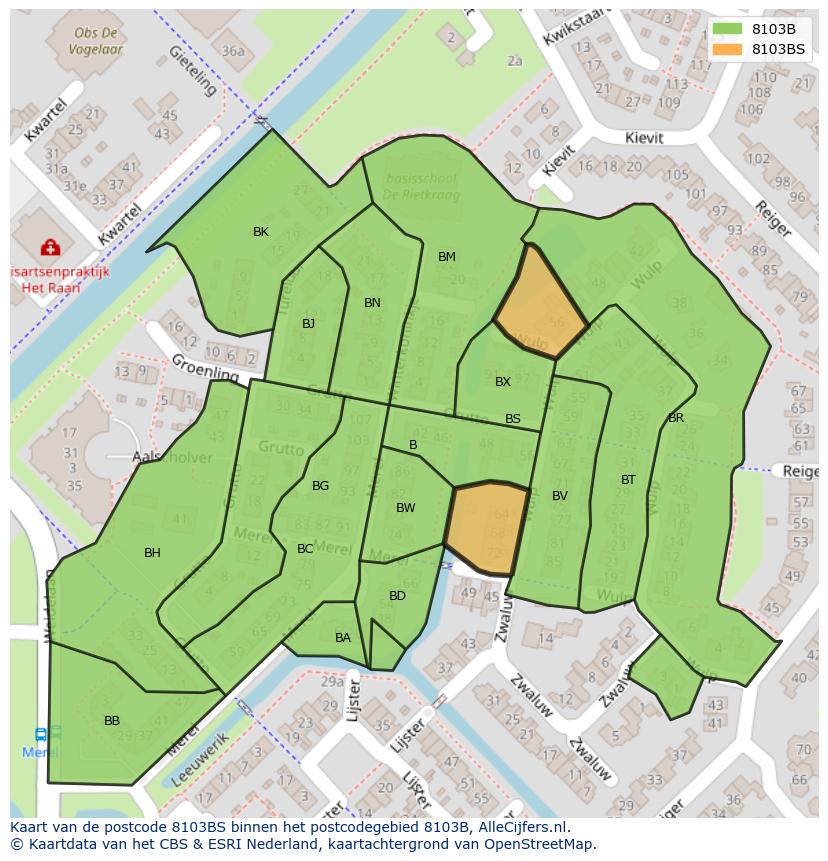 Afbeelding van het postcodegebied 8103 BS op de kaart.