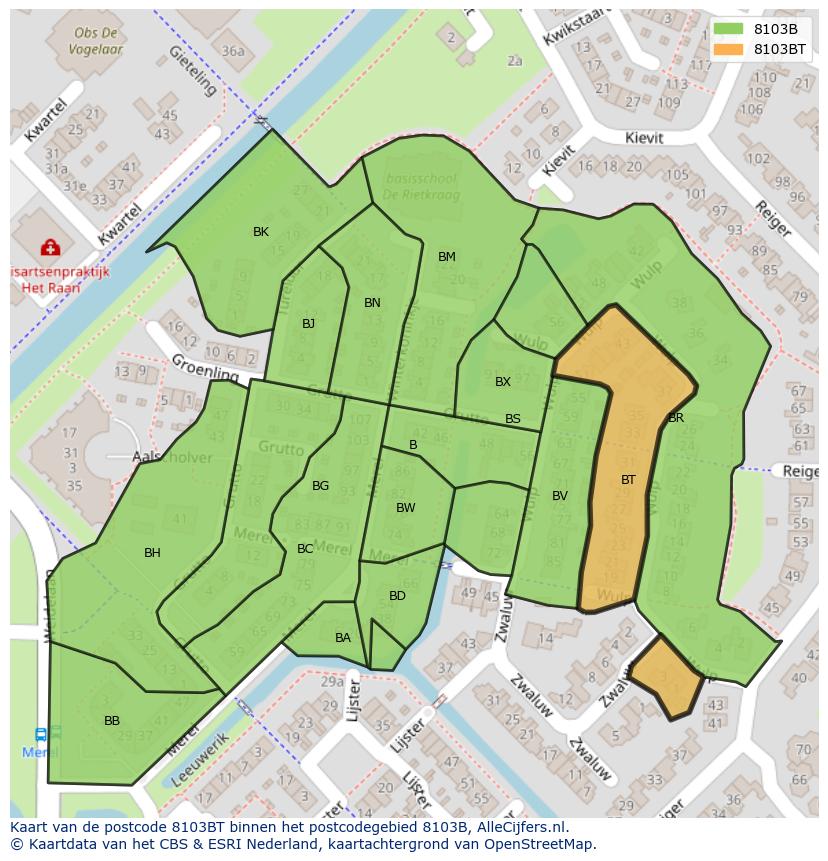 Afbeelding van het postcodegebied 8103 BT op de kaart.