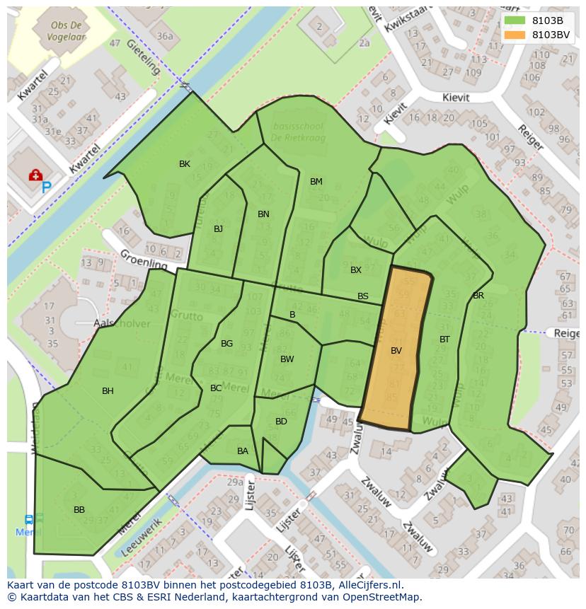 Afbeelding van het postcodegebied 8103 BV op de kaart.