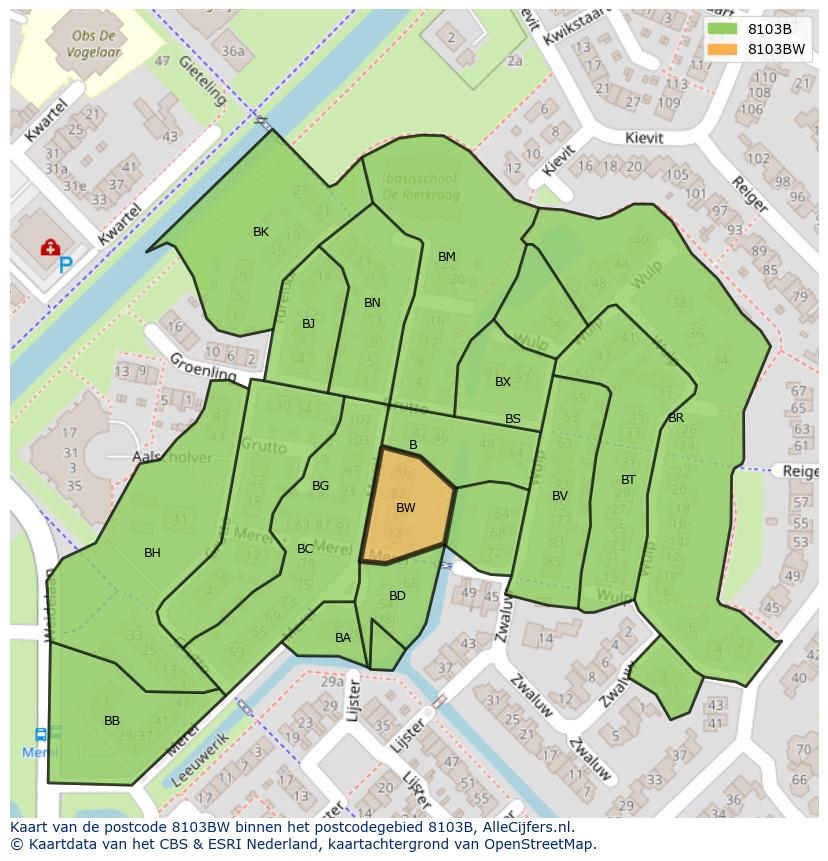 Afbeelding van het postcodegebied 8103 BW op de kaart.