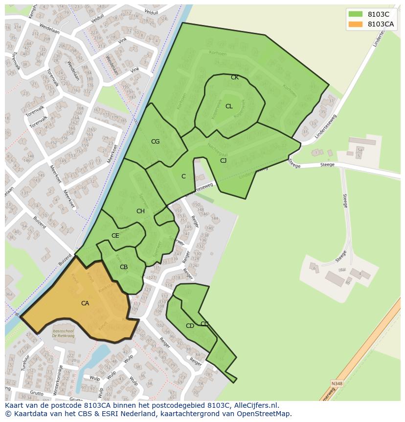 Afbeelding van het postcodegebied 8103 CA op de kaart.