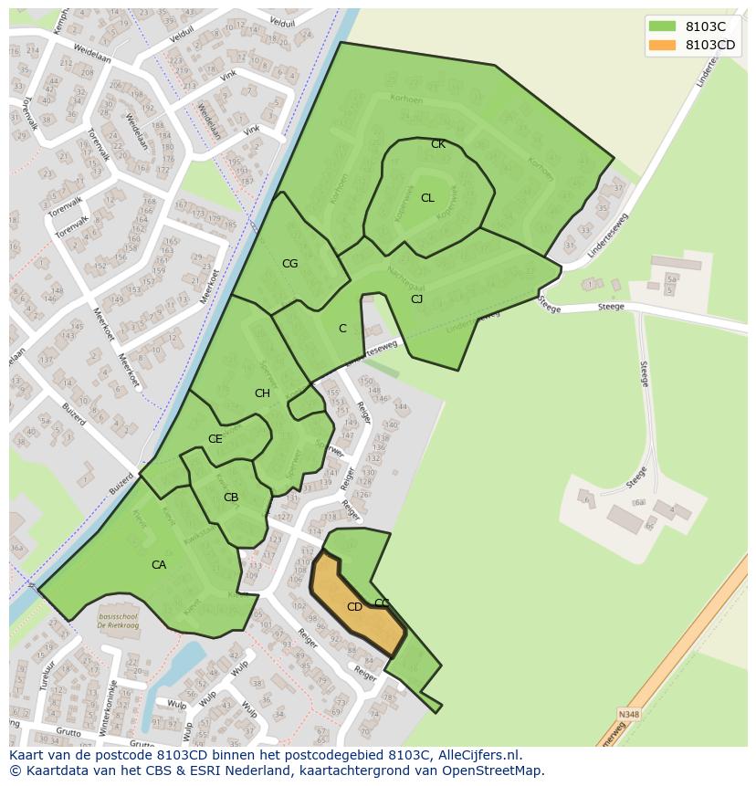 Afbeelding van het postcodegebied 8103 CD op de kaart.