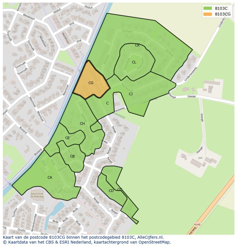 Afbeelding van het postcodegebied 8103 CG op de kaart.