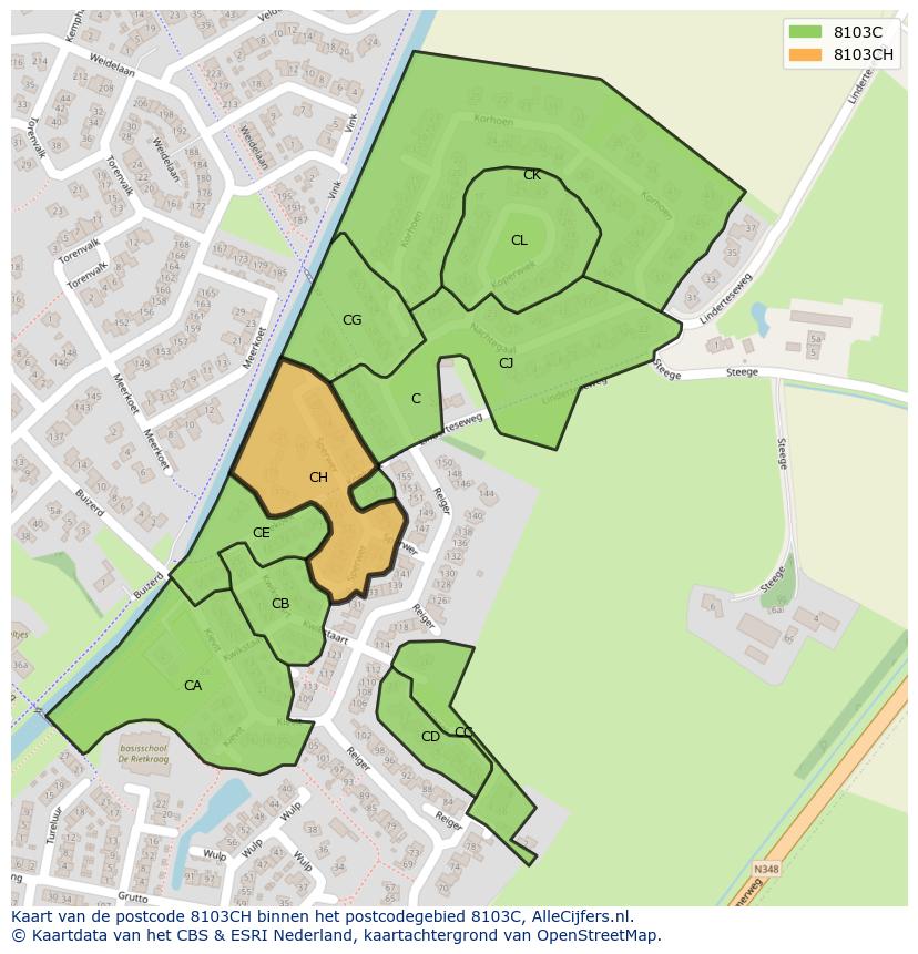 Afbeelding van het postcodegebied 8103 CH op de kaart.