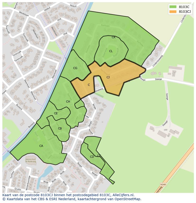 Afbeelding van het postcodegebied 8103 CJ op de kaart.