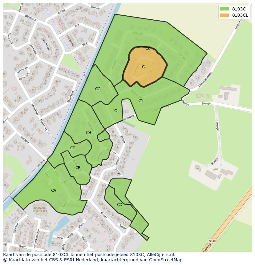 Afbeelding van het postcodegebied 8103 CL op de kaart.