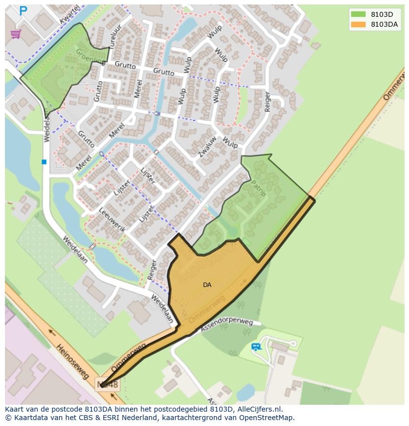 Afbeelding van het postcodegebied 8103 DA op de kaart.