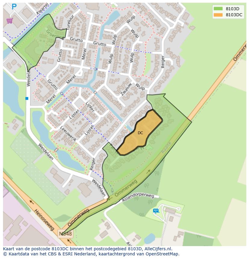 Afbeelding van het postcodegebied 8103 DC op de kaart.