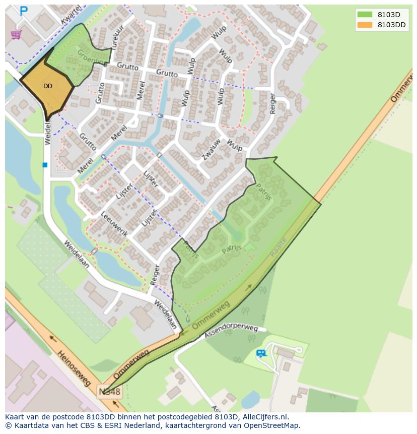 Afbeelding van het postcodegebied 8103 DD op de kaart.