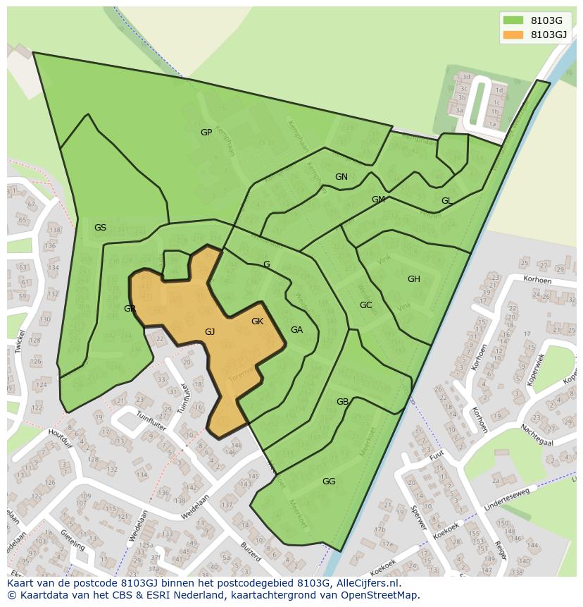Afbeelding van het postcodegebied 8103 GJ op de kaart.