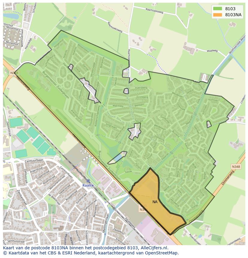 Afbeelding van het postcodegebied 8103 NA op de kaart.