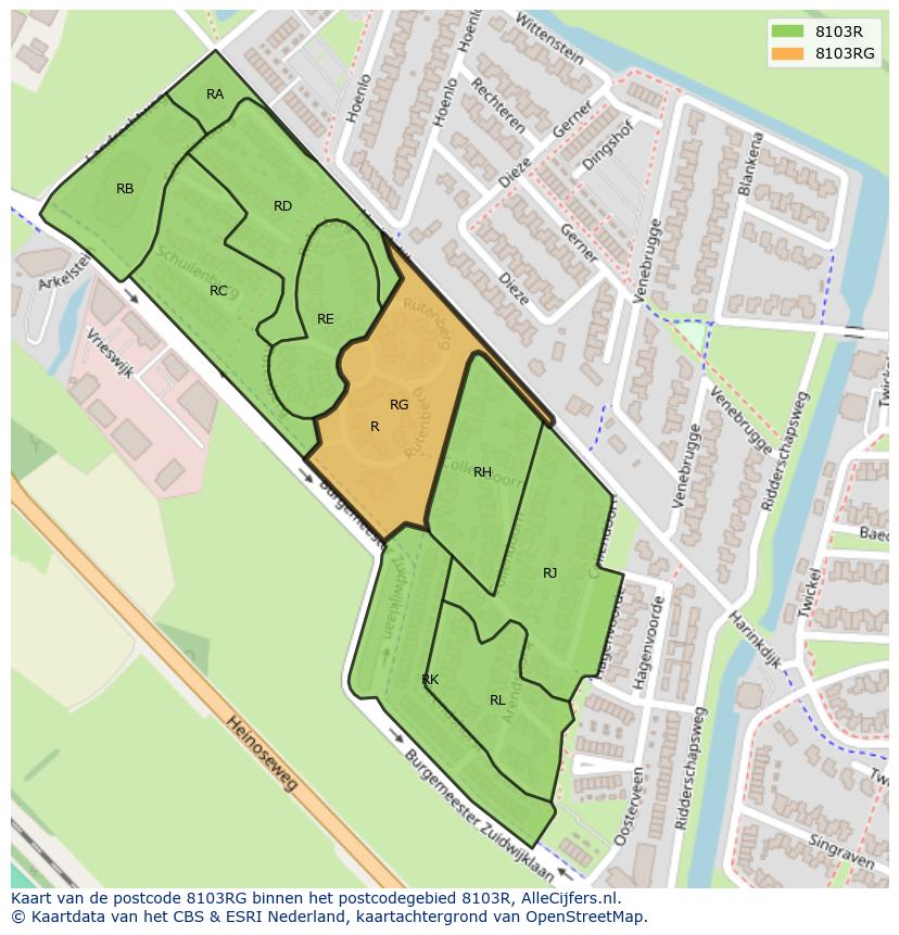 Afbeelding van het postcodegebied 8103 RG op de kaart.