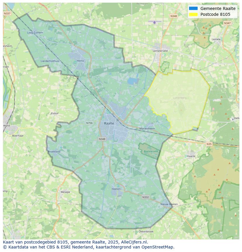 Afbeelding van het postcodegebied 8105 op de kaart.