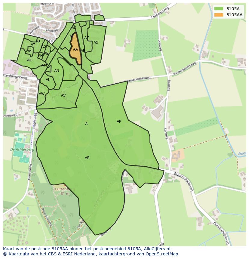 Afbeelding van het postcodegebied 8105 AA op de kaart.