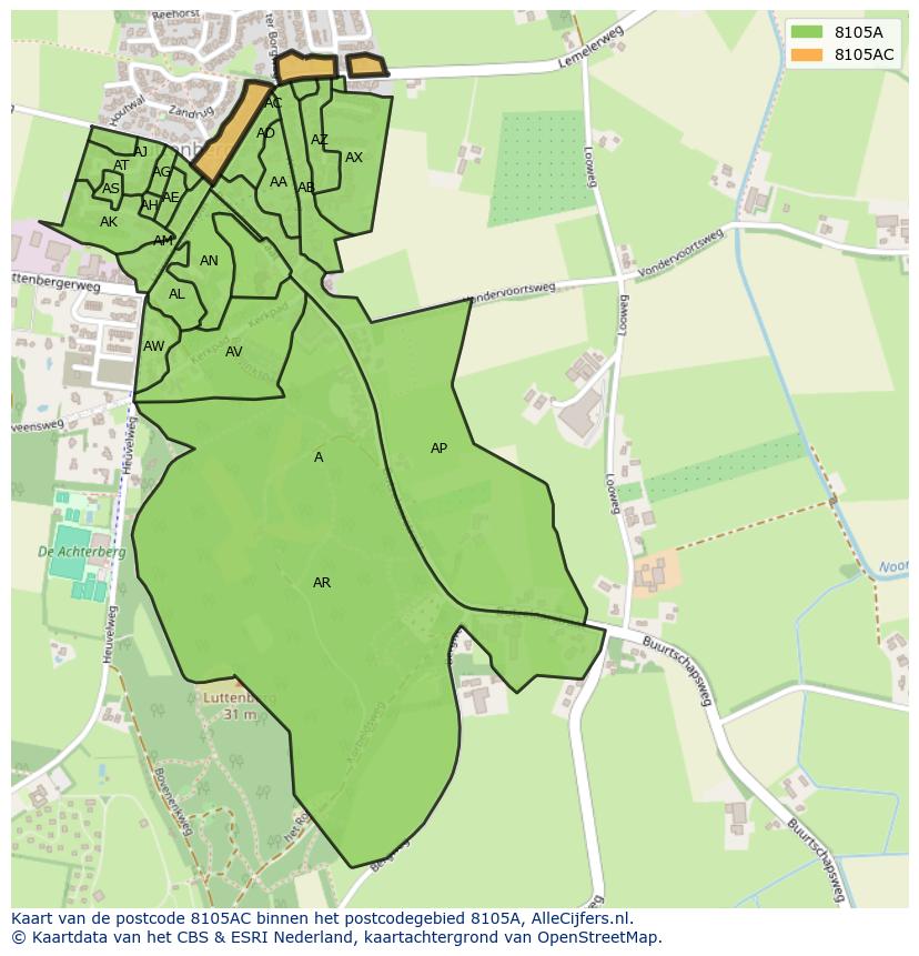 Afbeelding van het postcodegebied 8105 AC op de kaart.
