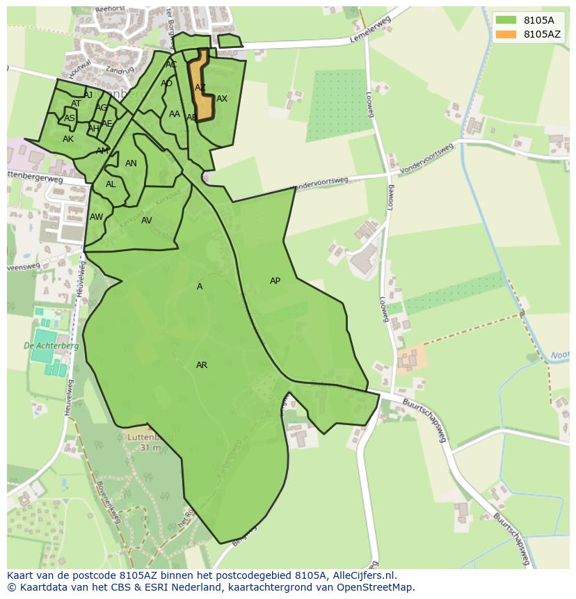 Afbeelding van het postcodegebied 8105 AZ op de kaart.