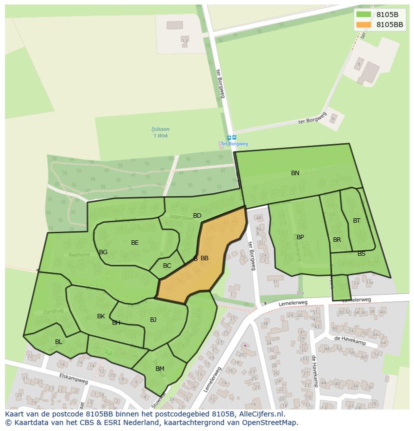 Afbeelding van het postcodegebied 8105 BB op de kaart.