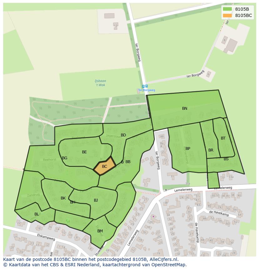 Afbeelding van het postcodegebied 8105 BC op de kaart.