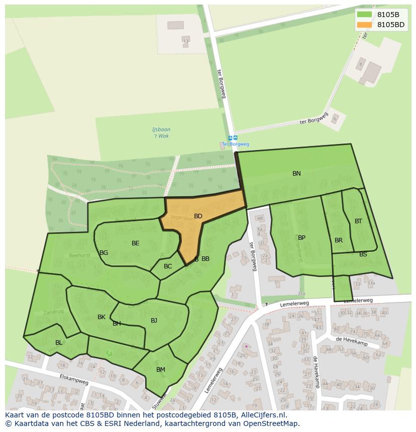 Afbeelding van het postcodegebied 8105 BD op de kaart.