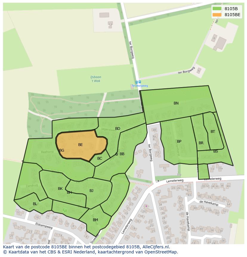 Afbeelding van het postcodegebied 8105 BE op de kaart.