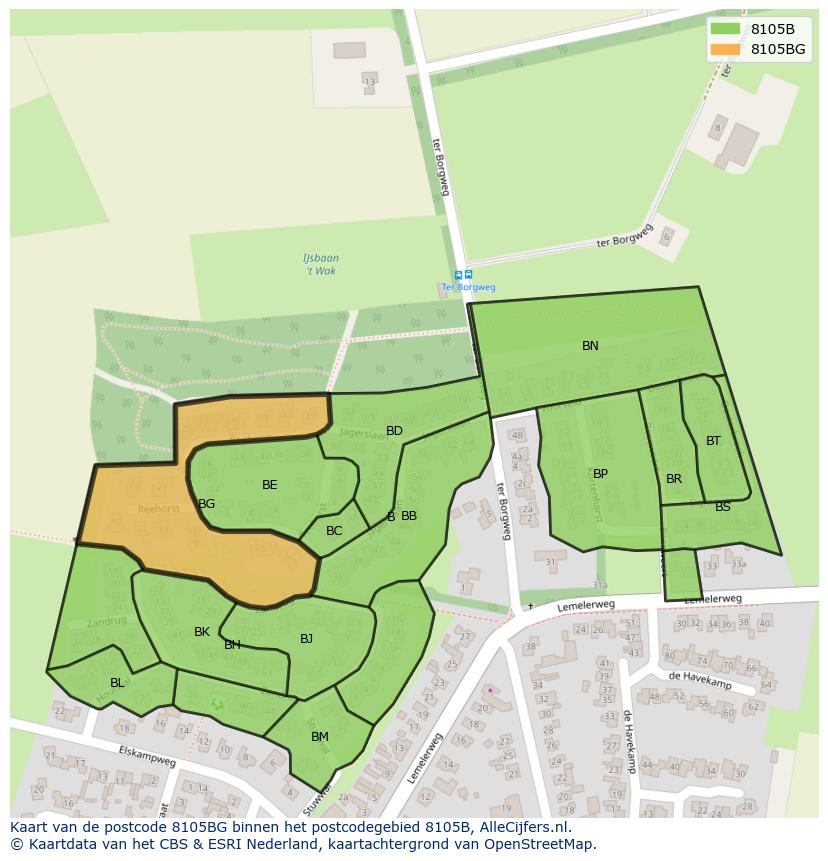 Afbeelding van het postcodegebied 8105 BG op de kaart.