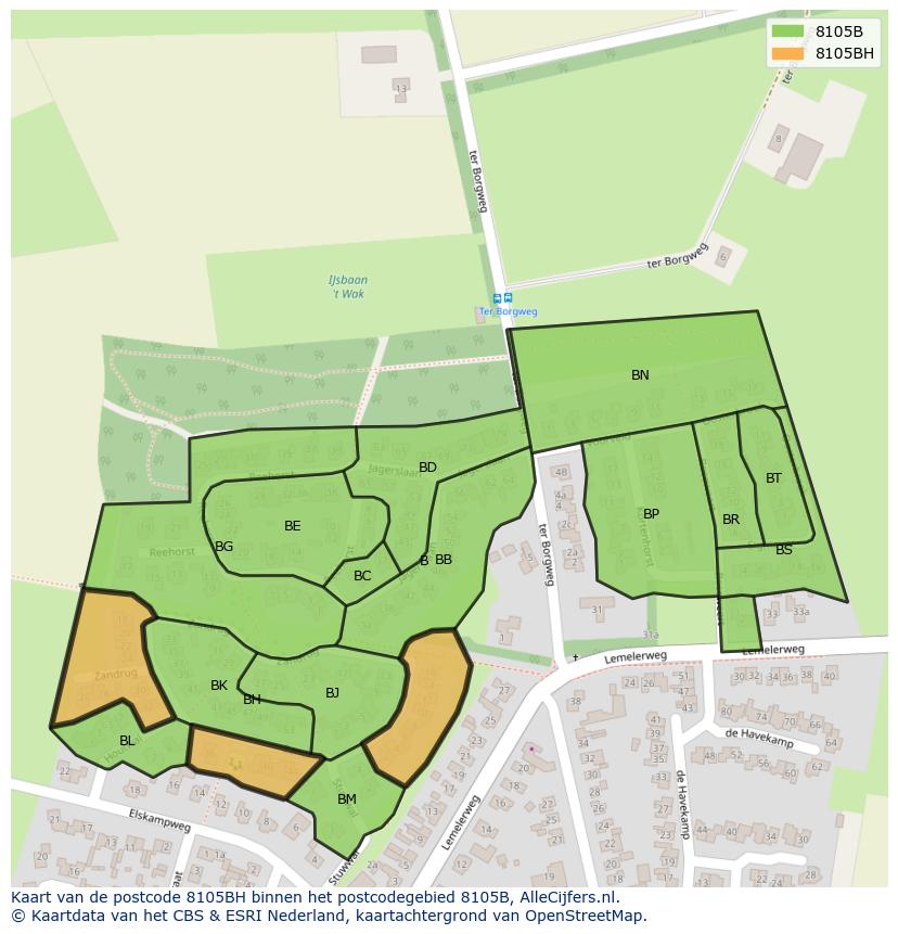 Afbeelding van het postcodegebied 8105 BH op de kaart.