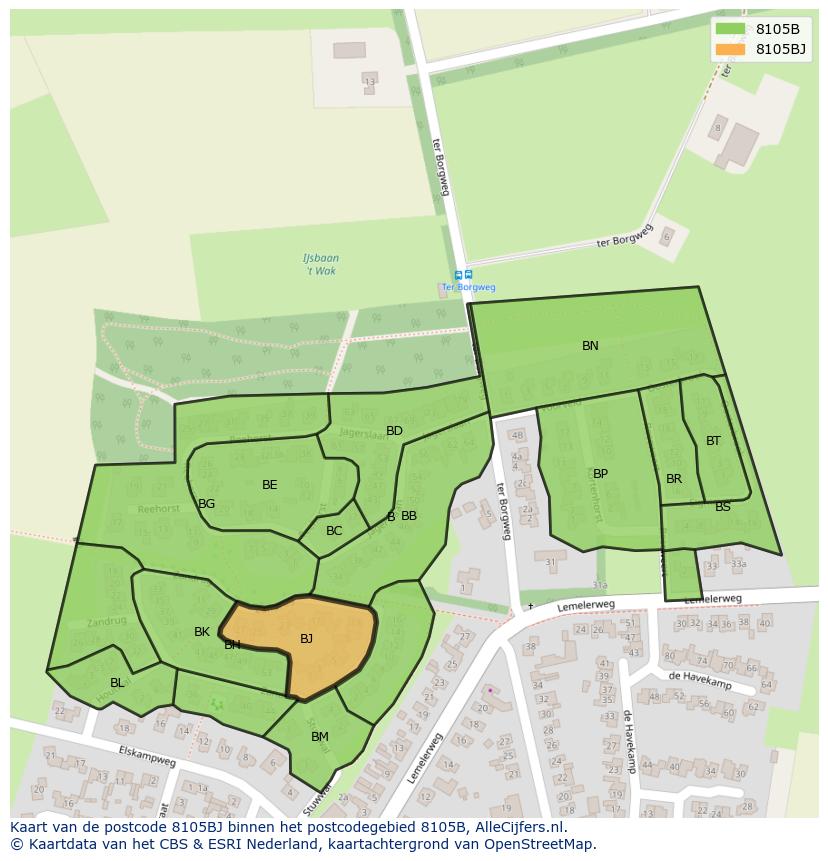 Afbeelding van het postcodegebied 8105 BJ op de kaart.