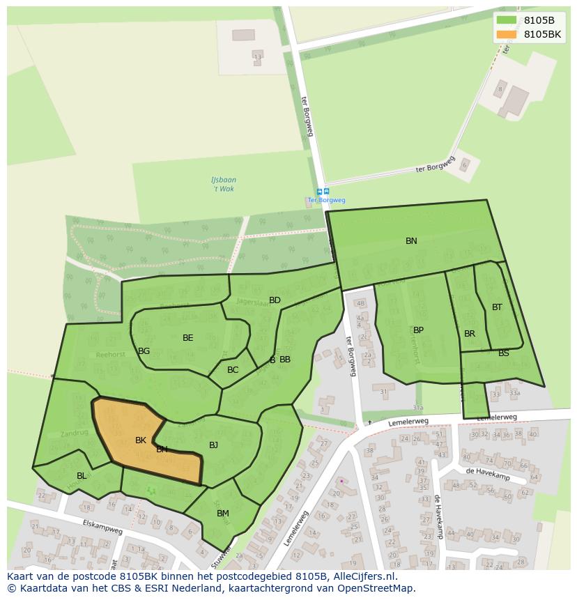 Afbeelding van het postcodegebied 8105 BK op de kaart.