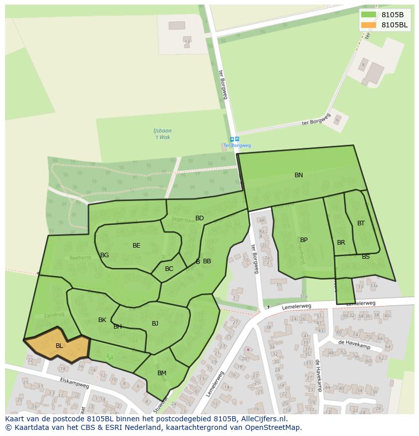 Afbeelding van het postcodegebied 8105 BL op de kaart.