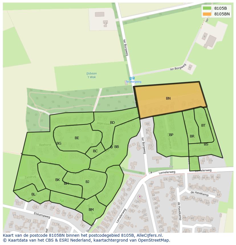 Afbeelding van het postcodegebied 8105 BN op de kaart.