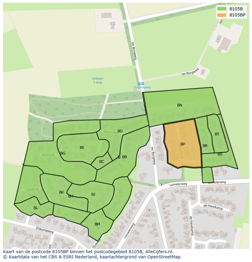 Afbeelding van het postcodegebied 8105 BP op de kaart.