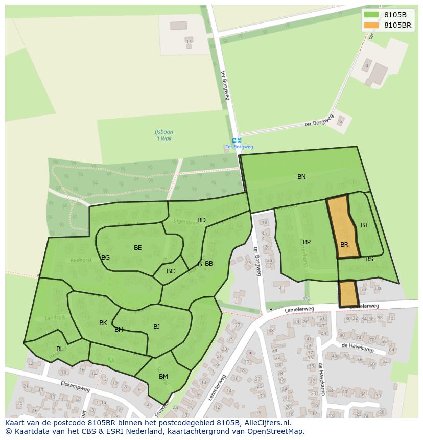 Afbeelding van het postcodegebied 8105 BR op de kaart.