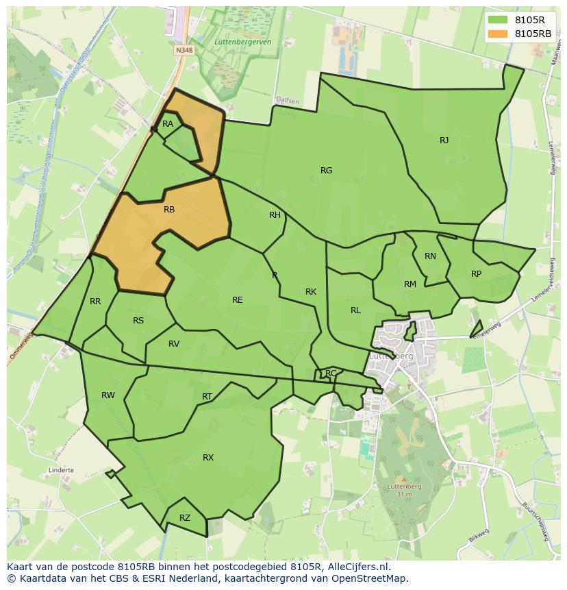 Afbeelding van het postcodegebied 8105 RB op de kaart.