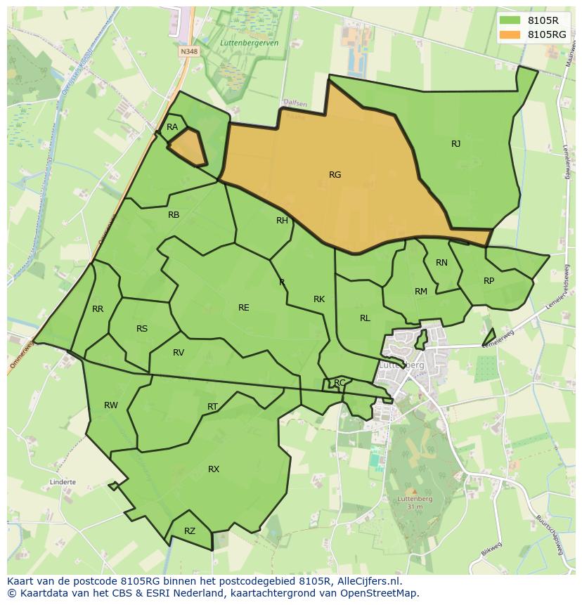 Afbeelding van het postcodegebied 8105 RG op de kaart.