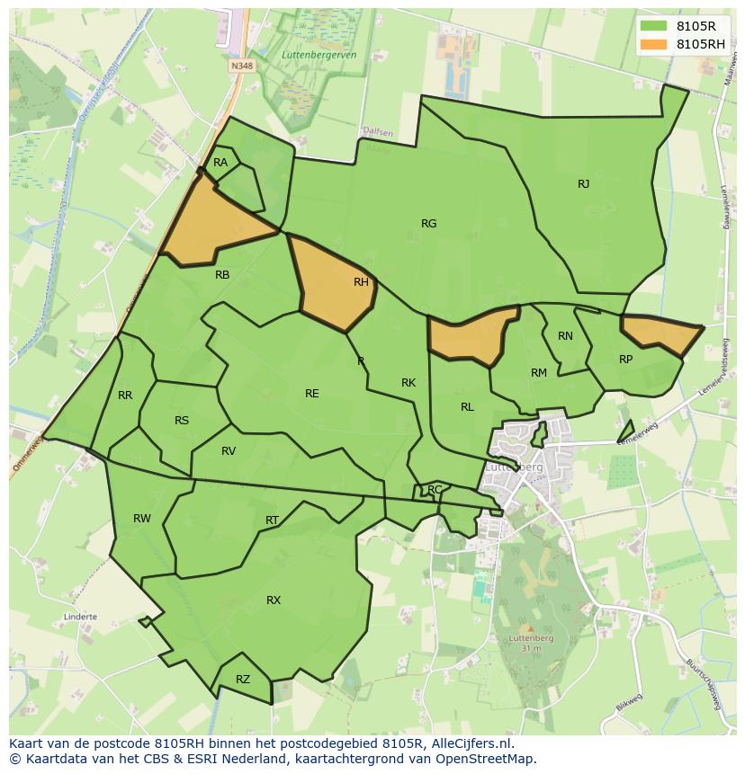 Afbeelding van het postcodegebied 8105 RH op de kaart.